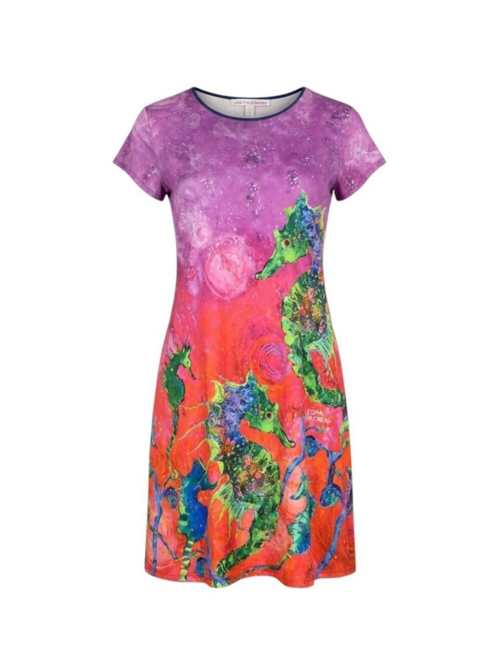 Leoma Lovegrove Womens Colorful Seahorse Print Short Sleeve Dress Size L